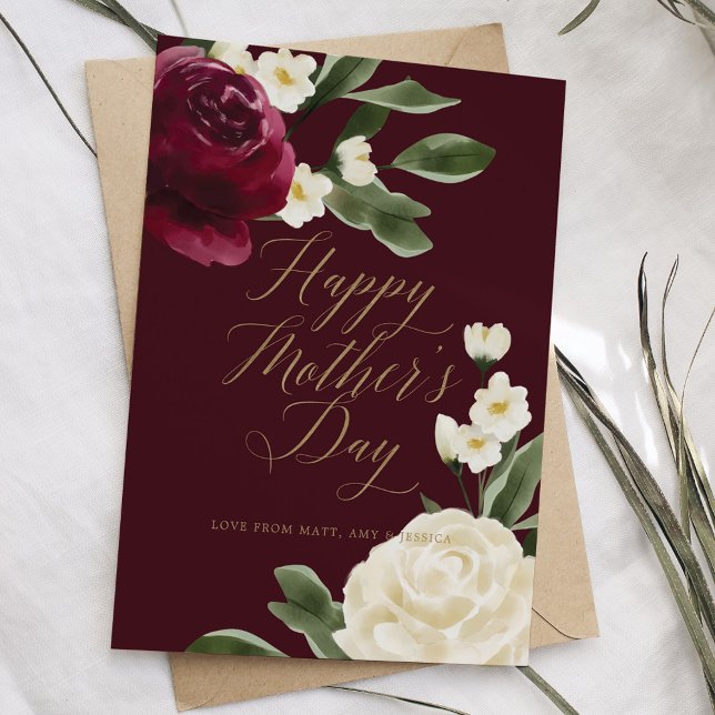 Elegant Burgundy & Cream Rose Blossom Mother's Day Card (Elegant Burgundy & Cream Rose Blossom Mother's Day Card)