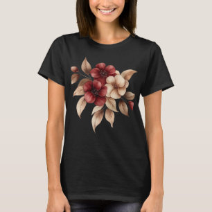 Elegant Burgundy & Cream Watercolor Floral T-Shirt