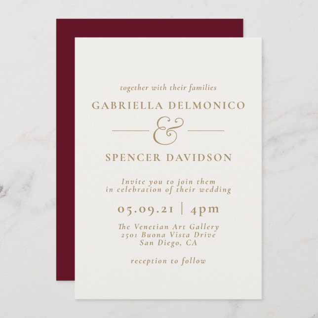 Elegant Burgundy Cream Wedding Invitation (Front/Back)
