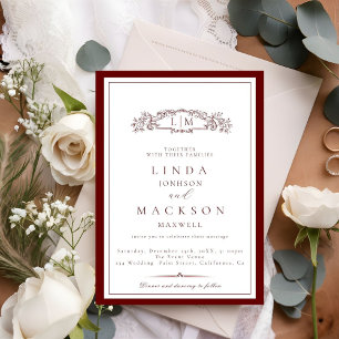 Elegant Burgundy Crest Monogram Wedding Invitat Invitation