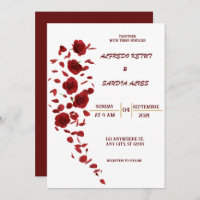 elegant Burgundy Crimson Flowers Wedding Invitatio
