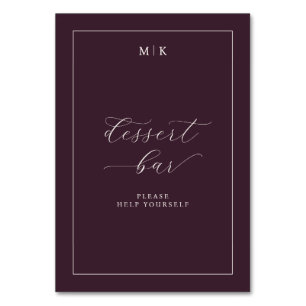 Elegant Burgundy Cursive Dessert Bar Sign Table Number