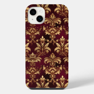 Elegant Burgundy Damask - Vintage Baroque Floral iPhone 14 Plus Case