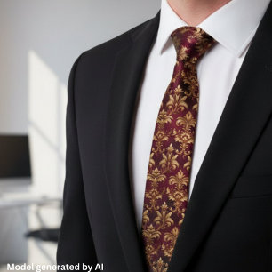 Elegant Burgundy Damask - Vintage Baroque Floral  Tie