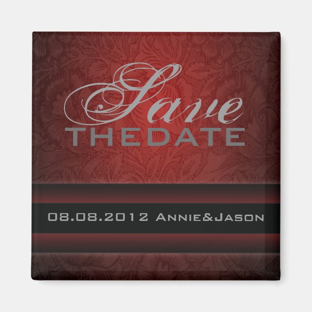 Elegant burgundy damask vintage Wedding Magnet (Front)