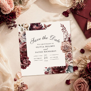 Elegant Burgundy & Dusty Rose Floral Save the Date