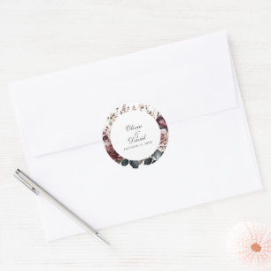 Elegant Burgundy & Dusty Rose Floral Wedding  Classic Round Sticker