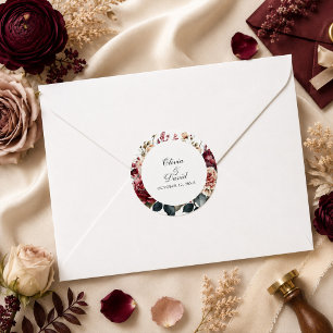 Elegant Burgundy & Dusty Rose Floral Wedding  Classic Round Sticker