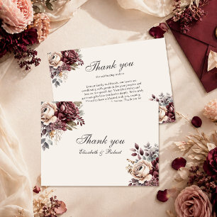Elegant Burgundy & Dusty Rose Floral Wedding Thank You Card
