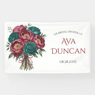 Elegant Burgundy & Emerald Peony Bridal Shower Banner