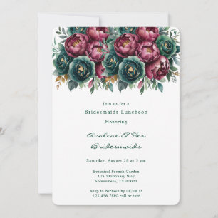 Elegant Burgundy Emerald Peony Bridesmaids Lunch Invitation