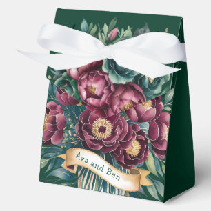 Elegant Burgundy & Emerald Peony with Gold Accent  Favour Box