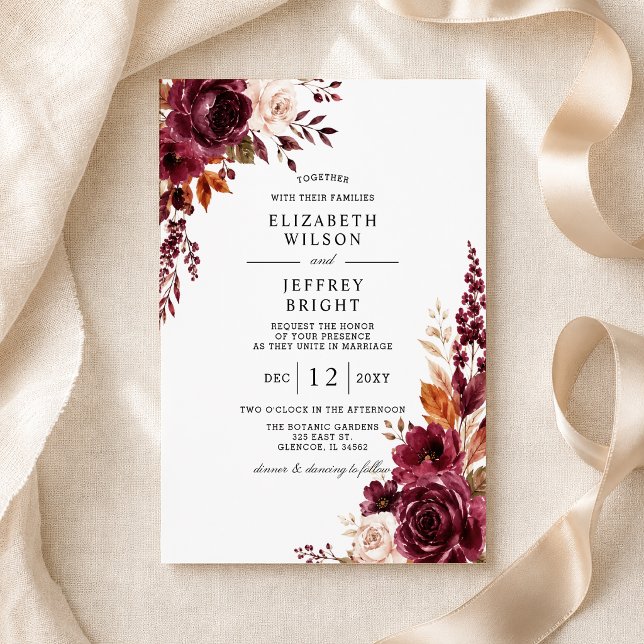 Elegant Burgundy Fall Floral Wedding Invitation (Elegant Burgundy Fall Floral Wedding Invitation)