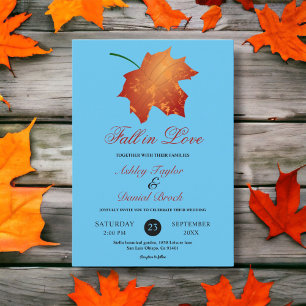 Elegant Burgundy Fall Leaves Blue Floral Wedding Invitation
