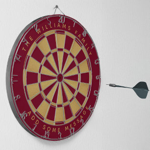 Elegant Burgundy Faux Gold Custom Name Geometric Dartboard