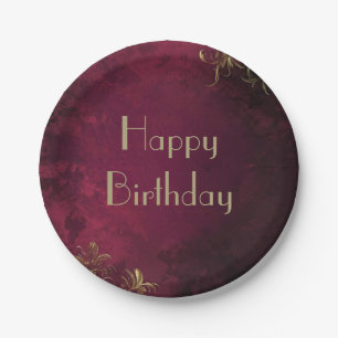 Elegant Burgundy & Faux Gold  Paper Plate
