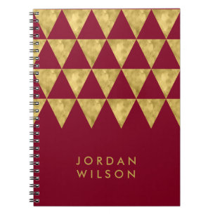 Elegant Burgundy Faux Gold Triangle Pattern Spiral Notebook