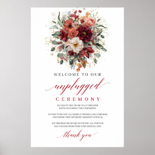 Elegant Burgundy Floral Autumn Unplugged Ceremony  Poster