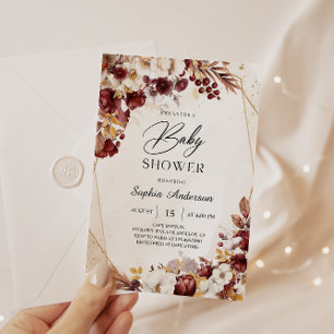 Elegant Burgundy Floral Baby Shower Invitation 