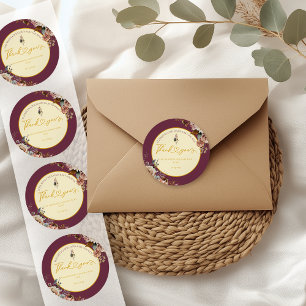Elegant Burgundy Floral Baby Shower Thank You Classic Round Sticker