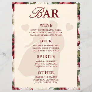 Elegant Burgundy Floral Bar Menu Wedding Tabletop