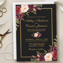 Elegant Burgundy Floral Black Gold Wedding
