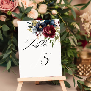 Elegant Burgundy Floral Blooms & Greenery Table Number