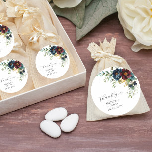Elegant Burgundy Floral Blooms & Greenery wedding Classic Round Sticker