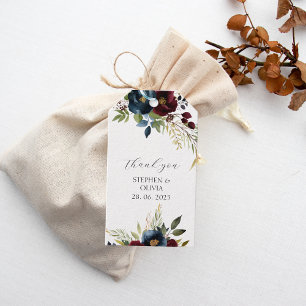 Elegant Burgundy Floral Blooms & Greenery wedding Gift Tags