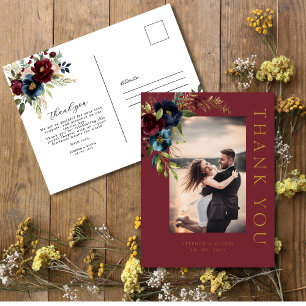 Elegant Burgundy Floral Blooms & Greenery wedding Postcard