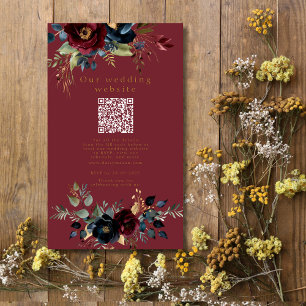 Elegant Burgundy Floral Blooms wedding QR Enclosure Card
