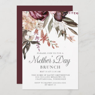Elegant Burgundy Floral Boho Vintage Mother's Day Invitation