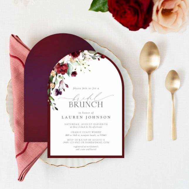Elegant Burgundy Floral Botanical Bridal Brunch Invitation (Creator Uploaded)