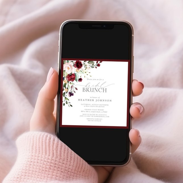 Elegant Burgundy Floral Botanical Bridal Brunch Invitation (Creator Uploaded)