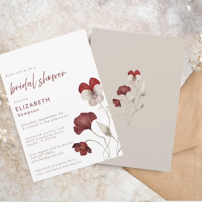 Elegant Burgundy Floral Botanical Bridal Shower Invitation (Creator Uploaded)