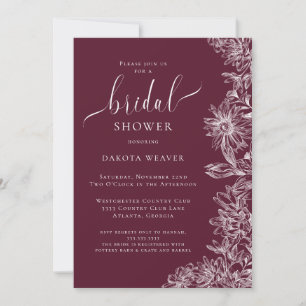 Elegant Burgundy Floral Botanicals Bridal Shower Invitation