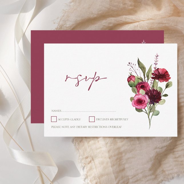Elegant Burgundy Floral Bouquet Wedding RSVP Card (Elegant Burgundy Floral Bouquet Wedding RSVP Card)