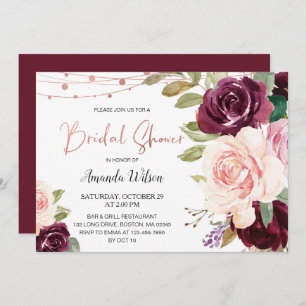Elegant Burgundy Floral Bridal Shower  Invitation
