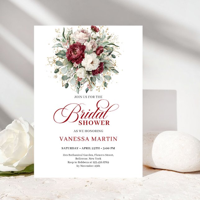 Elegant Burgundy Floral Bridal Shower Invitation (Elegant Burgundy Floral Bridal Shower Invitation)
