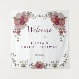 Elegant Burgundy Floral Bridal Shower Welcome Tapestry