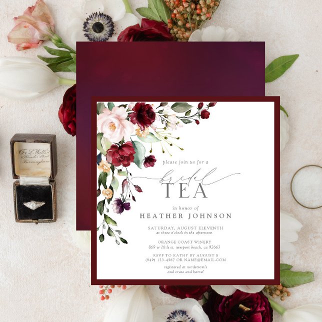 Elegant Burgundy Floral Bridal Tea Shower Invitation (Creator Uploaded)