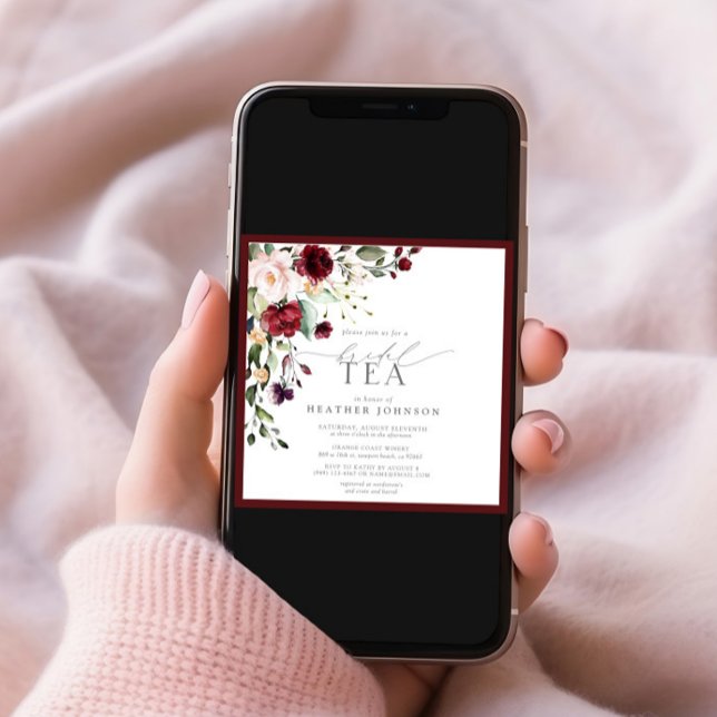Elegant Burgundy Floral Bridal Tea Shower Invitation (Creator Uploaded)