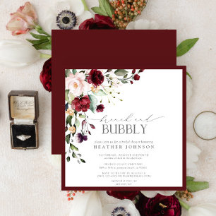 Elegant Burgundy Floral Brunch & Bubbly Shower Invitation