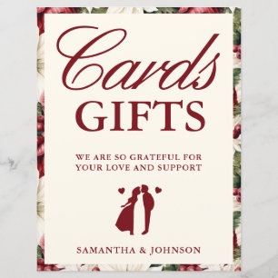 Elegant Burgundy Floral Cards & Gifts Wedding Sign