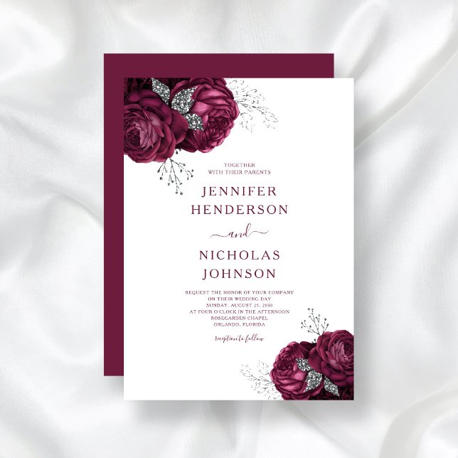 Elegant Burgundy Floral Elegant Wedding Invitation (Creator Uploaded)