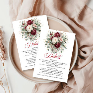 Elegant Burgundy Floral Eucalyptus Gold Boho Detai Enclosure Card