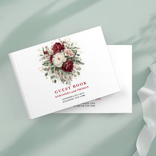 Elegant Burgundy Floral Eucalyptus Gold Sign In  Guest Book
