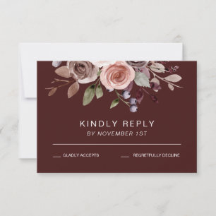 Elegant burgundy Floral Fall Wedding RSVP Card