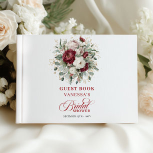 Elegant Burgundy Floral Gold Bridal Shower Guest  Book