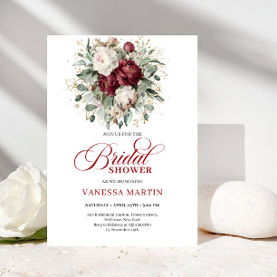 Elegant Burgundy Floral Gold Bridal Shower Invite